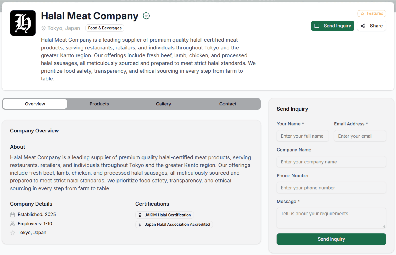 Company Overview & Send Inquiry